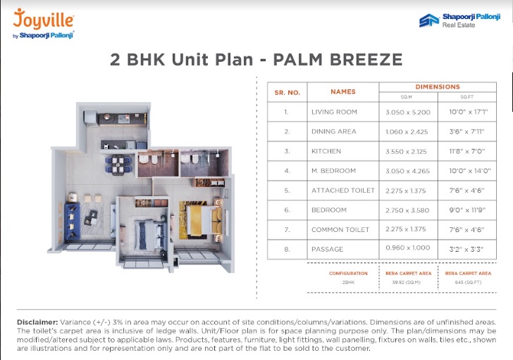 Shapoorji pallonji Virar palm breeze 2 bhk floor plan